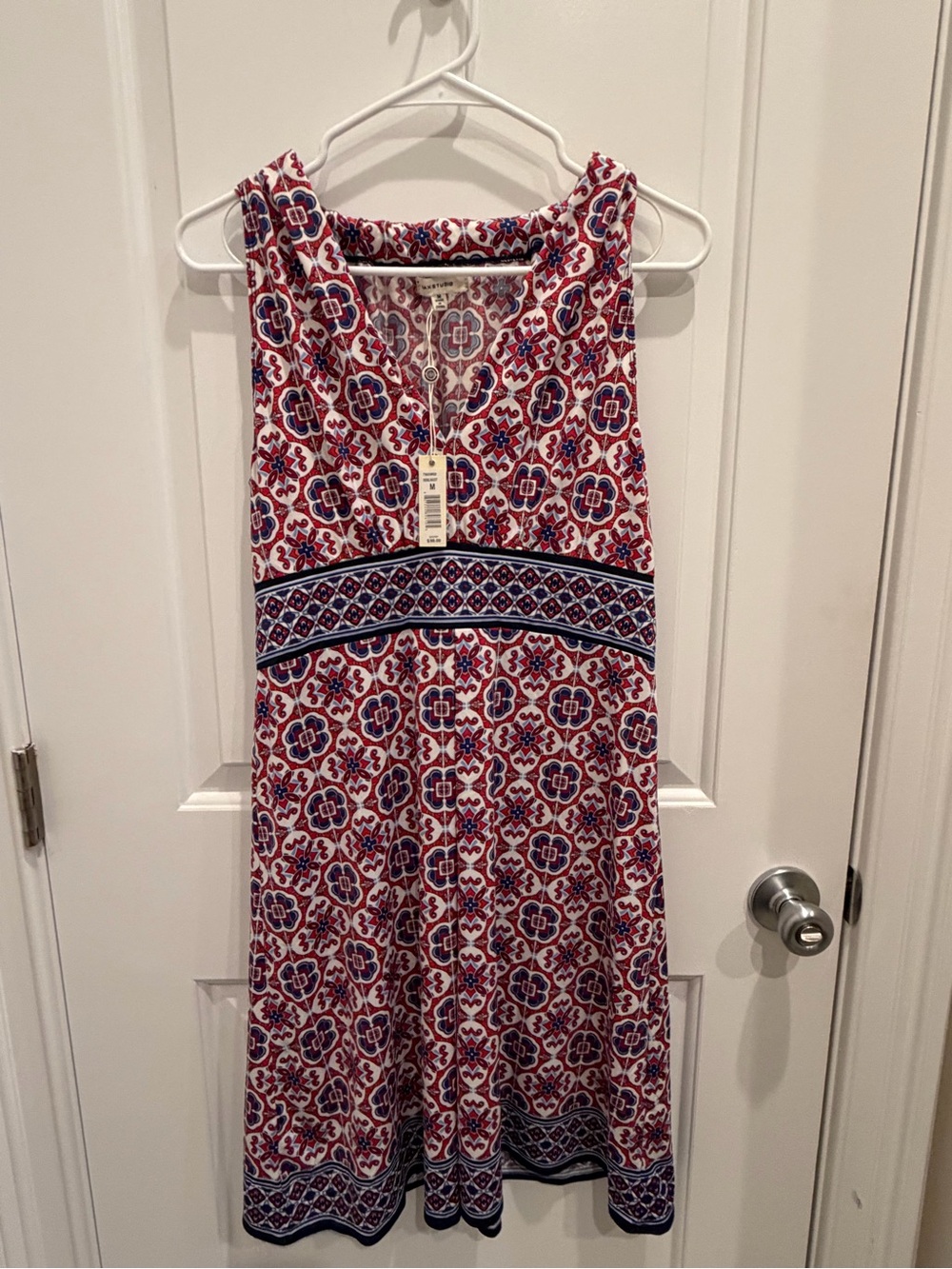 Max Studio Red & Blue Printed Midi Dress